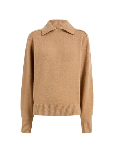Khaite Ribbed Hem Polo Sweater - Size S In Beige