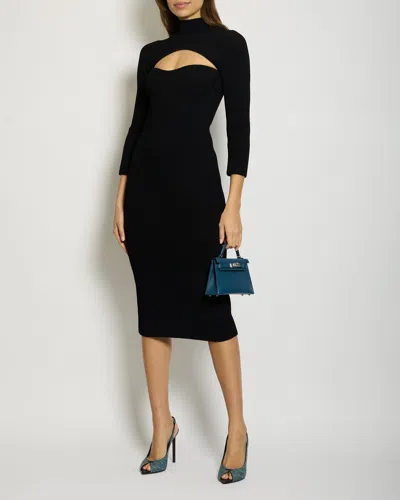 Khaite Ribbed Long Sleeve Midi Dress With Cut Out Detail In Black