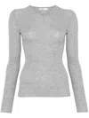 Khaite Tania V-neck Long-sleeve Rib Top In Grey
