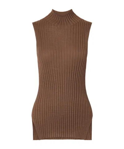 Khaite Karla Ribbed Wool And Silk-blend Tank In Brown
