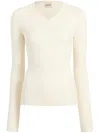 Khaite Tania V-neck Long-sleeve Rib Top In White