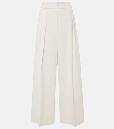 Khaite Pleated Grain De Poudre Wool-blend Wide-leg Pants In Ivory