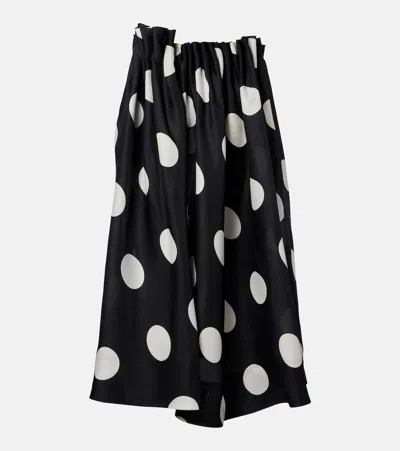Khaite Polka-dot Silk A-line Midi Skirt With Elasticated Waist In Black