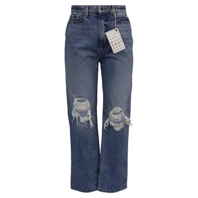 Khaite Ripped High-rise Straight-leg Jeans In Blue Cotton Denim