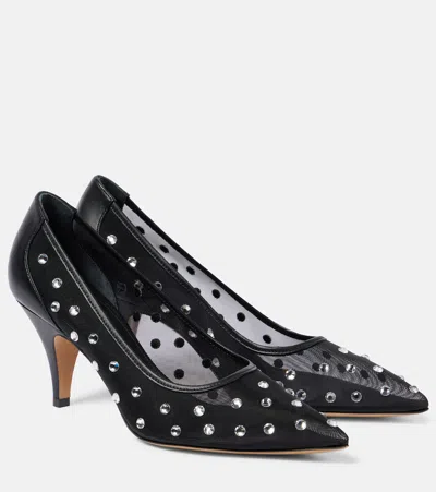 Khaite River Embellished Leather-trimmed Pumps In Schwarz