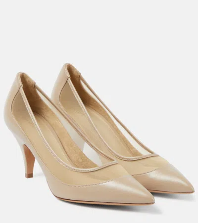 Khaite River Iconic Mesh-trimmed Patent-leather Pumps In Beige