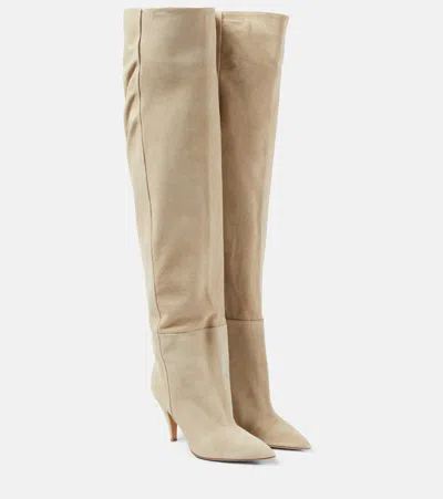 Khaite River Suede Knee Boots In Beige