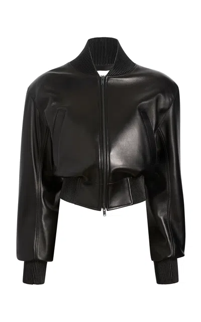 Khaite Rochland Cropped Leather Jacket In Blue