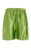 Khaite Rohe Satin Shorts In Green