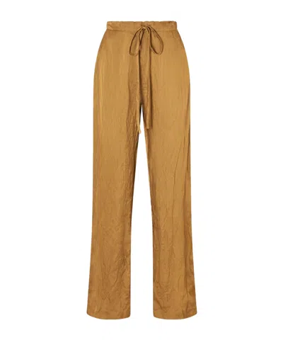 Khaite Rohen Crinkled-voile Pants In Brown