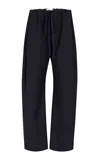 Khaite Rohen Drawstring Wool Pants In Blue