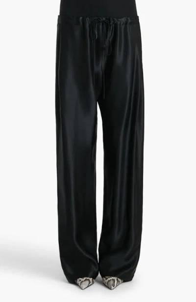 Khaite Rohen Satin Barrel Leg Drawstring Pants In Black