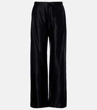 Khaite Rohen Satin Wide-leg Pants In Black