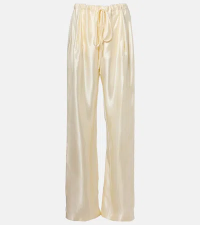 Khaite Rohen Satin Wide-leg Pants In White