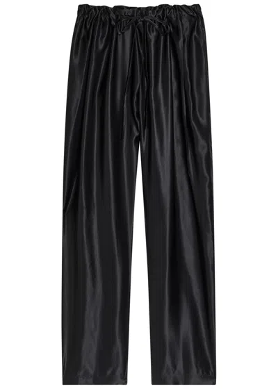 Khaite Rohen Straight-leg Satin Trousers In Black