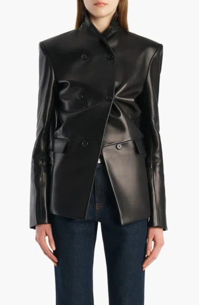 Khaite Rolo Double Breasted Lambskin Leather Jacket In Black