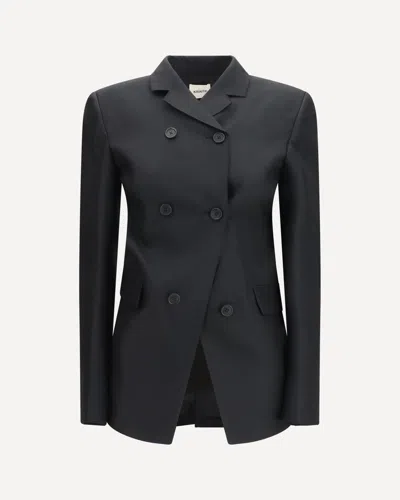 Khaite Rolo Double-breasted Silk And Wool Blazer In Black