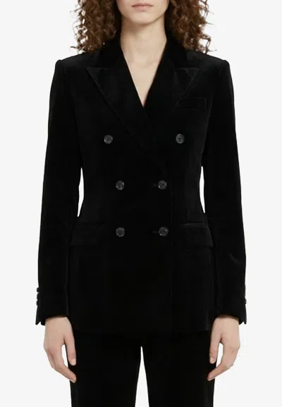 Khaite Rolo Double-breasted Velvet Blazer In Black