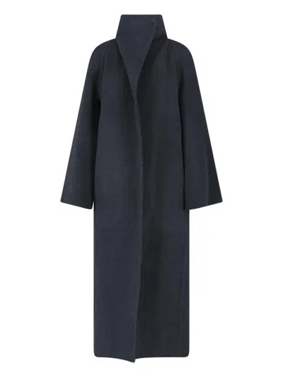 Khaite Romare Grey Wide Lapel Belted Wool Coat