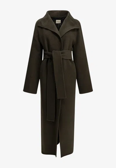 Khaite Romare Long Coat With Removable Belt In Green