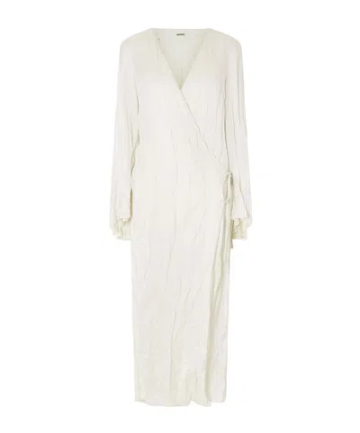 Khaite Rommi Crinkled-voile Midi Wrap Dress In White