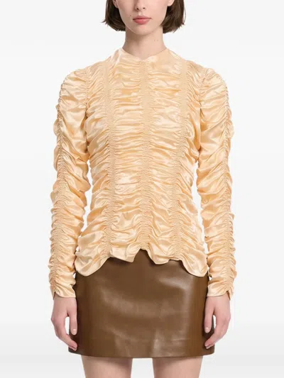 Khaite Rory Ruched Long-sleeve Blouse In Yellow