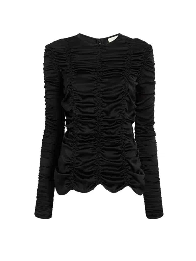 Khaite Rory Ruched Silk-satin Top In Black