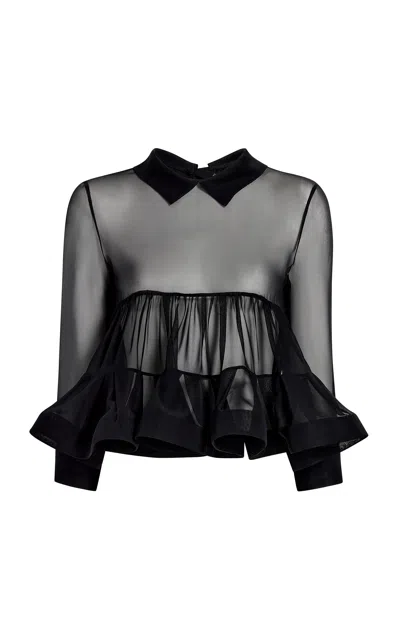 Khaite Rosamund Gathered Silk Top In Black