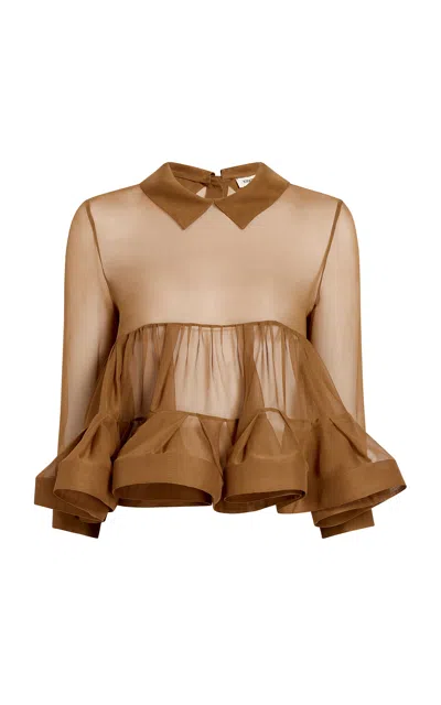 Khaite Rosamund Gathered Silk Top In Brown