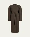 Khaite Rothen Belted Double Face Wool Coat In Army Melange