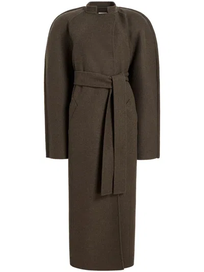 Khaite Rothen Belted Double Face Wool Coat In 716 Army Melange