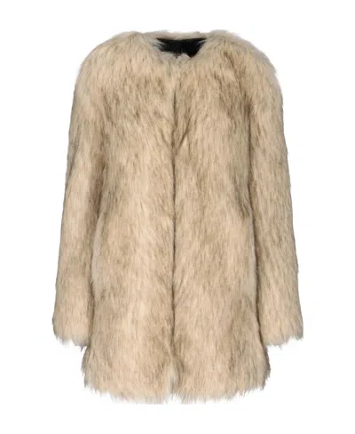 Khaite Round Collar And Long-sleeved Fur In Neutral