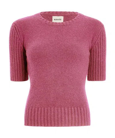 Khaite Mia Cashmere Short-sleeve Sweater In Amaranth