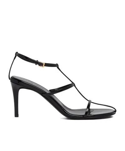 Khaite Black Leather Loop Sandals