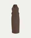 Khaite Roxanne Draped Halter Backless Midi Dress In Brown