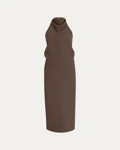 Khaite Roxanne Draped Halter Backless Midi Dress In Brown