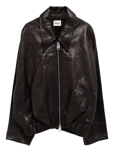 Khaite Ruched-hem Lambskin Jacket In Black