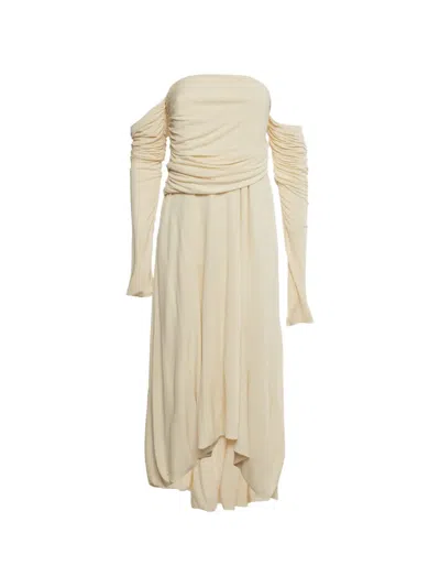 Pre-owned Khaite Ruched Long-sleeved Dress In Neutral