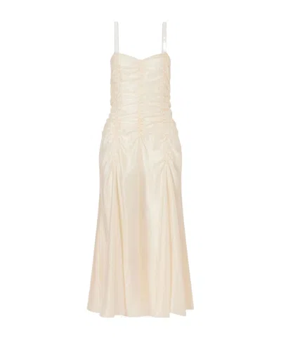 Khaite Raina Ruched Silk-blend Midi Dress In Neutral