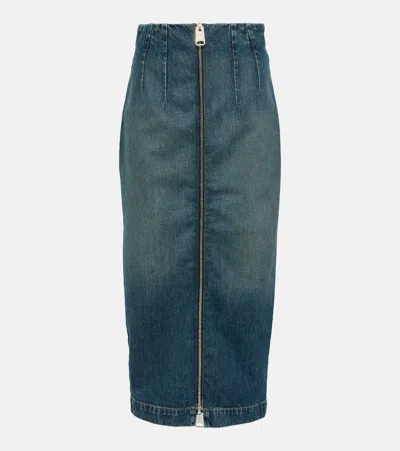 Khaite Ruly Zip-front Midi Denim Skirt In Stinson
