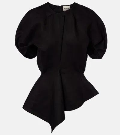 Khaite Rumi Peplum Linen-blend Top In Black