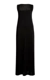 Khaite Ruslan Fringe Yoke Sleeveless Column Gown In Black