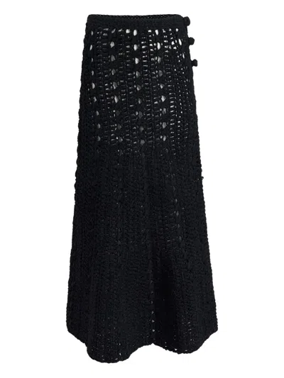Khaite Ryder Pompom Crochet Maxi Skirt In Black