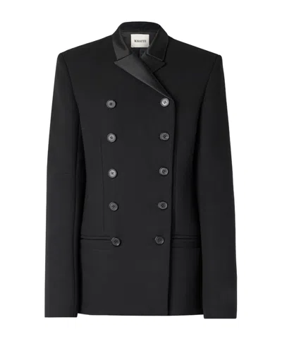 Khaite Sabel Double-breasted Satin-trimmed Crepe Blazer In Black
