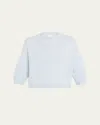 Khaite Sabina Cashmere Elbow-sleeve Boxy Sweater In Blue