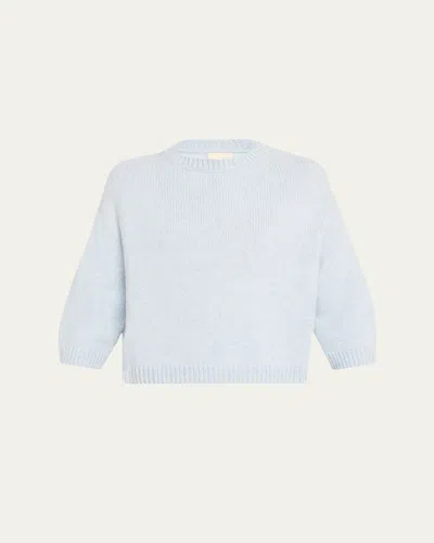 Khaite Sabina Cashmere Elbow-sleeve Boxy Sweater In Blue