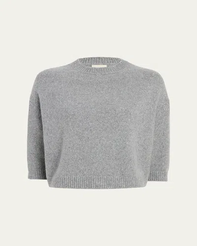 Khaite Sabina Cashmere Elbow-sleeve Boxy Sweater In Gray