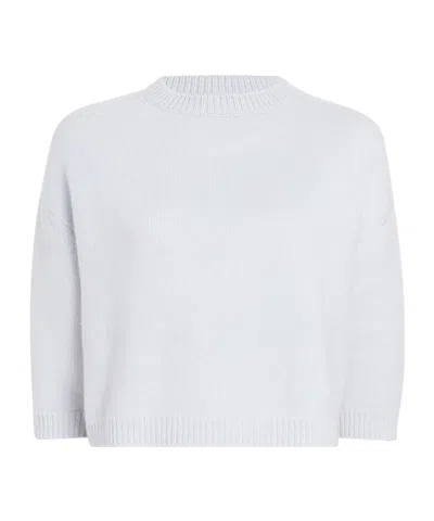 Khaite Sabina Cashmere Elbow-sleeve Boxy Sweater In Blue