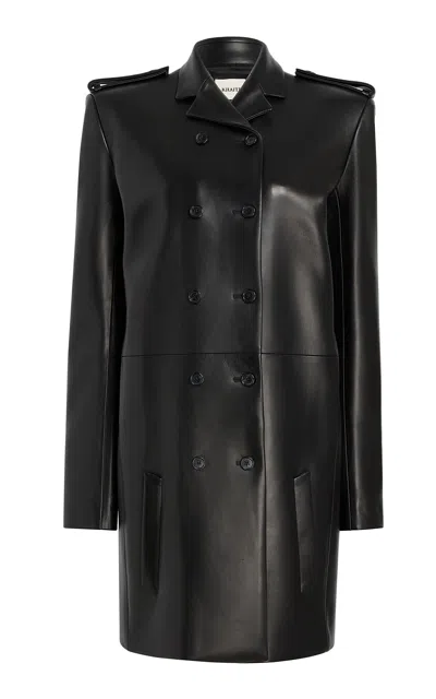 Khaite Sadra Plonge Leather Double-breasted Coat In Black