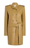 Khaite Sadra Plonge Leather Double-breasted Coat In Brown